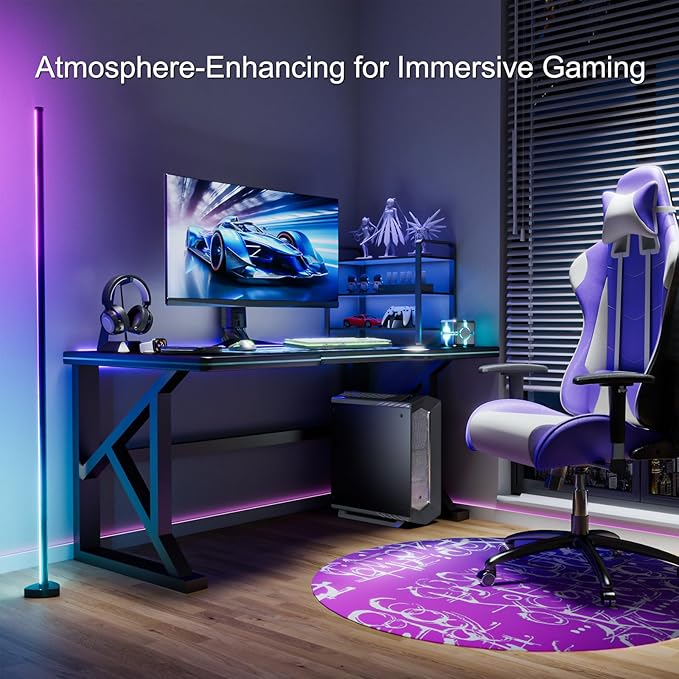 Corner Floor Lamp, Synced Dual Lights LED Control Floor Lamp RGB+ICW Light 56" Smart LED Corner Lamp App and Remote for Living Room Gaming Bedroom and Etc.(1 Pair) - LeafyLoom