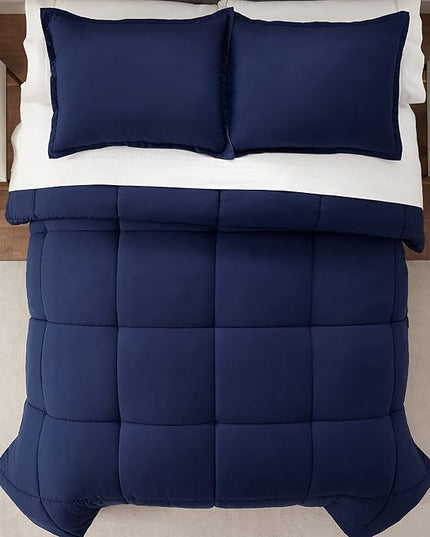 SERTA Simply Clean Ultra Soft Hypoallergenic Solid 2 Piece Comforter Set, Twin XL, Navy - LeafyLoom