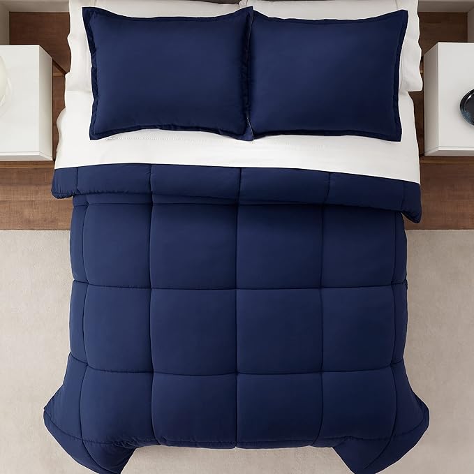 SERTA Simply Clean Ultra Soft Hypoallergenic Solid 2 Piece Comforter Set, Twin XL, Navy - LeafyLoom