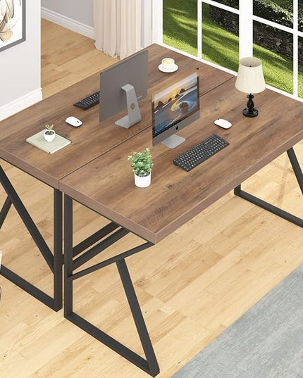 HSH Large Computer Desk, Industrial Modern Home Office Desk, Wooden and Metal PC Desk for Work Writing Study Gaming Bedroom, Farmhouse Vintage Computer Table Executive Workstation, Rustic Oak 60 Inch - LeafyLoom