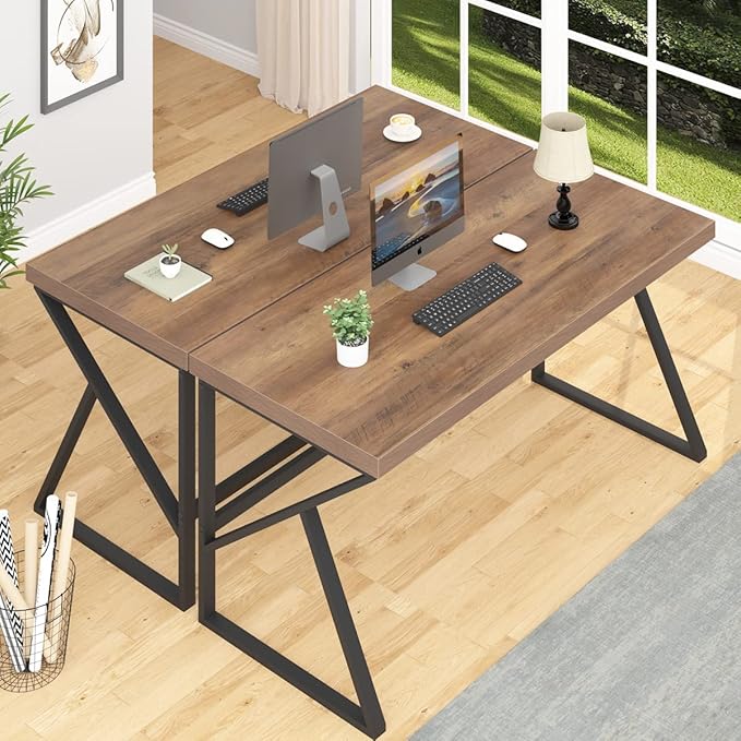 HSH Large Computer Desk, Industrial Modern Home Office Desk, Wooden and Metal PC Desk for Work Writing Study Gaming Bedroom, Farmhouse Vintage Computer Table Executive Workstation, Rustic Oak 60 Inch - LeafyLoom