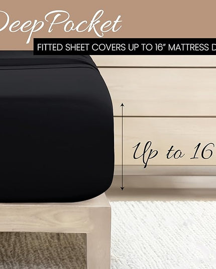 Linen Market Bed Sheets for Queen Size Bed (Black) - Sleep Better Than Ever with These Soft and Cooling Queen Sheets - Deep Pocket Fits 16" Thick Beds - 4 Piece Queen Sheet Set - LeafyLoom