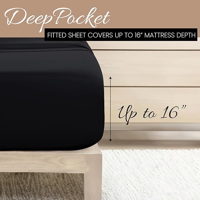 Linen Market Bed Sheets for Queen Size Bed (Black) - Sleep Better Than Ever with These Soft and Cooling Queen Sheets - Deep Pocket Fits 16" Thick Beds - 4 Piece Queen Sheet Set - LeafyLoom