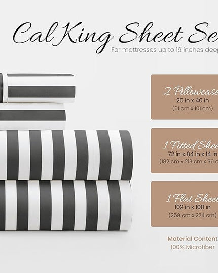 Linen Market 4 Piece California King Bedding Sheets Set (Gray Ribbon) - Sleep Better Than Ever with These Ultra-Soft & Cooling Bed Sheets for Your Cal King Size Bed - Deep Pocket Fits 16" Mattress - LeafyLoom