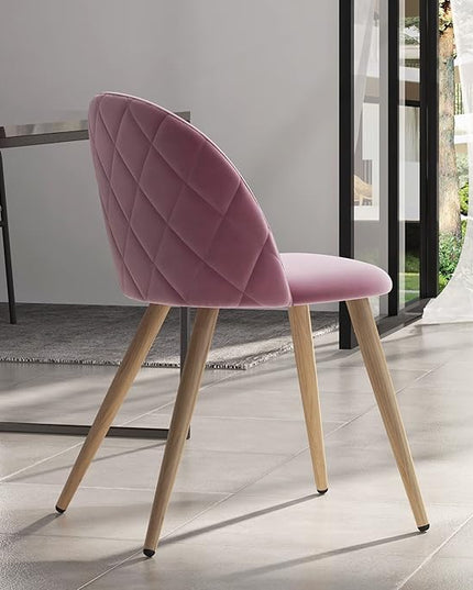 Accent Living Room Chairs - Pink Velvet Dining Chairs Set of 2, Vanity Armless Chair for Makeup Room, Bedrooms, Kitchen, Upholstered Side Chairs with Wooden-Like Legs - LeafyLoom