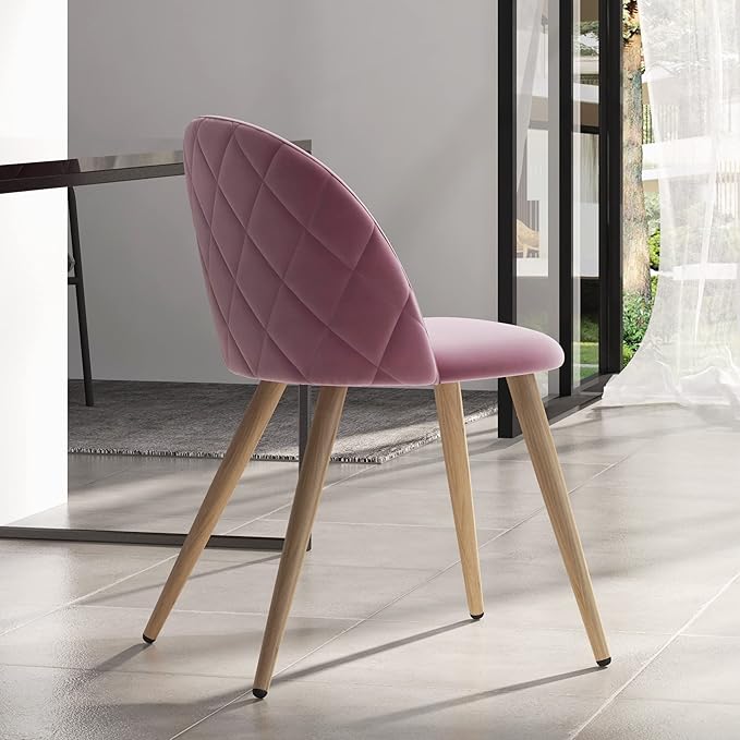 Accent Living Room Chairs - Pink Velvet Dining Chairs Set of 2, Vanity Armless Chair for Makeup Room, Bedrooms, Kitchen, Upholstered Side Chairs with Wooden-Like Legs - LeafyLoom