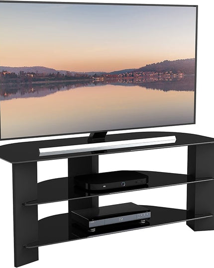 AVF Transitional Wood and Glass Vico TV Stand for TVs up to 55" in Black - LeafyLoom