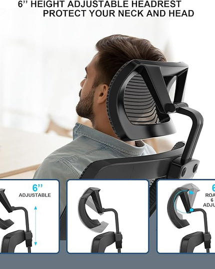 𝑯𝑶𝑴𝑬 𝑶𝑭𝑭𝑰𝑪𝑬 𝑪𝑯𝑨𝑰𝑹, Ergonomic Mesh Desk Chair, High Back Computer Chair- Adjustable Headrest with Flip-Up Arms, Lumbar Support, Swivel Executive Task Chair (Modern, Black) - LeafyLoom