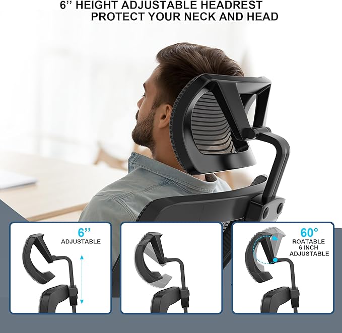 𝑯𝑶𝑴𝑬 𝑶𝑭𝑭𝑰𝑪𝑬 𝑪𝑯𝑨𝑰𝑹, Ergonomic Mesh Desk Chair, High Back Computer Chair- Adjustable Headrest with Flip-Up Arms, Lumbar Support, Swivel Executive Task Chair (Modern, Black) - LeafyLoom