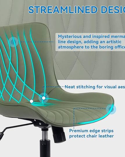 YOUNIKE Office Chair, Armless Desk Chair Computer Chair with Wheels, Modern Upholstered PU Leather Task Chair, Rolling Adjustable Swivel Home Office Desk Chair, Dark Green - LeafyLoom