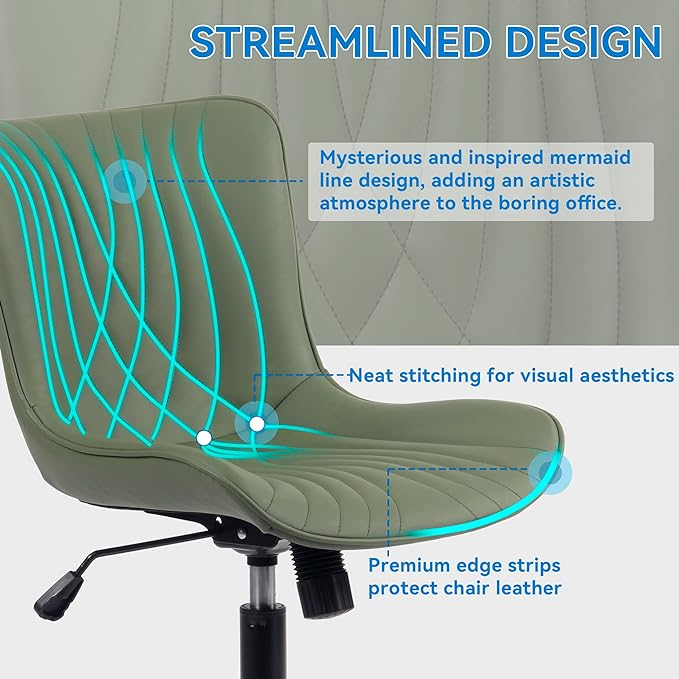YOUNIKE Office Chair, Armless Desk Chair Computer Chair with Wheels, Modern Upholstered PU Leather Task Chair, Rolling Adjustable Swivel Home Office Desk Chair, Dark Green - LeafyLoom