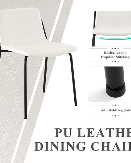 COLAMY Leather Dining Chairs Set of 2, Kitchen Dining Chairs with Back with Metal Legs for Kitchen Dining Living Room Restaurant Shop, White - LeafyLoom