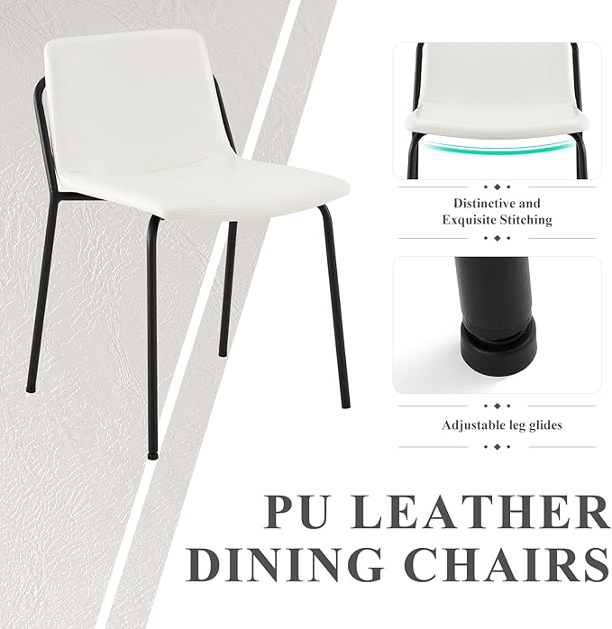 COLAMY Leather Dining Chairs Set of 2, Kitchen Dining Chairs with Back with Metal Legs for Kitchen Dining Living Room Restaurant Shop, White - LeafyLoom