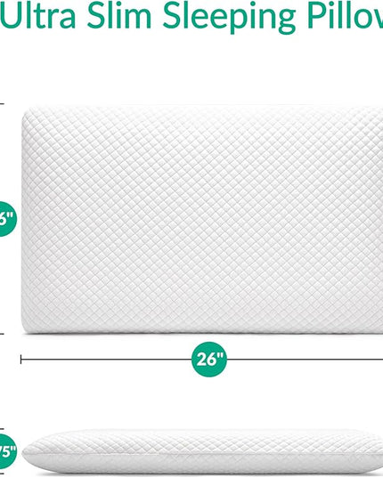 AM AEROMAX 2.75 Inches Queen Size Hyper Slim Memory Foam Pillow for Stomach and Back Sleepers - Thin, Flat Design for Cervical Neck Alignment and Deeper Sleep. - LeafyLoom