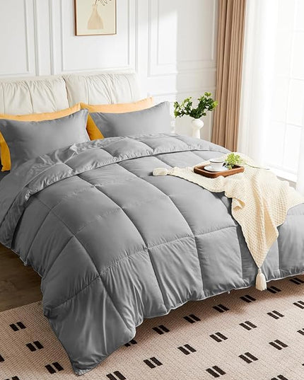 California King Size Comforter Set - 3 Pieces, 1 Reversible Comforter and 2 Pillowcases,Soft Quilted Warm Fluffy Cooling Bedding for All Season,Grey - LeafyLoom