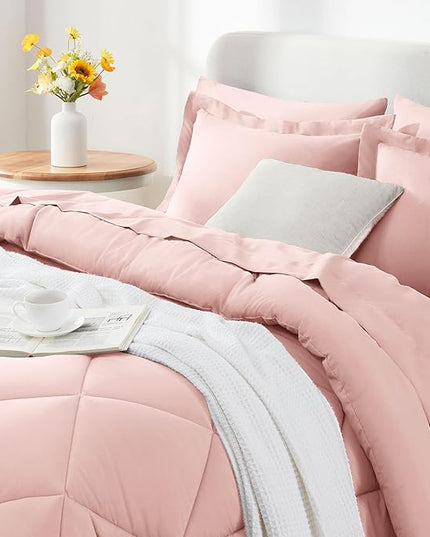CozyLux King Comforter Set with Sheets 7 Pieces Bed in a Bag Pink All Season Bedding Sets with Comforter, Pillow Shams, Flat Sheet, Fitted Sheet and Pillowcases - LeafyLoom