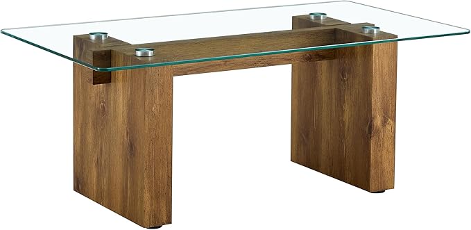 NicBex 43.3Inch Rectangular Dining Table,Modern Kitchen Table with Tempered Glass Tabletop and Wood MDF Legs for 4 to 6,Dining Room Table for Kitchen,Meeting Room and Living Room,Easy Clean,Wood - LeafyLoom