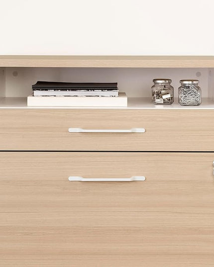 South Shore Helsy 2-Drawer File Cabinet, Lateral, Soft Elm and White - LeafyLoom
