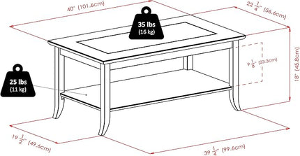 Winsome Genoa Rectangular Coffee Table with Glass Top And Shelf, Espresso - LeafyLoom