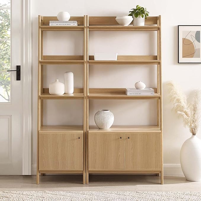 Modway Bookshelf Display Cases in Oak - Set of 2 - LeafyLoom