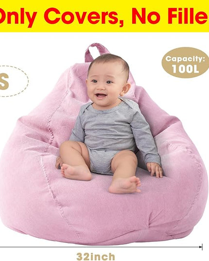 2 Pcs Bean Bag Cover Stuffed Animal Storage Bean Bag Chair Cover Soft Corduroy Stuffed Animal Bean Bag Storage for Kids Adults Indoor Bedroom Organizing Plush Toys(Pink, 100L) - LeafyLoom