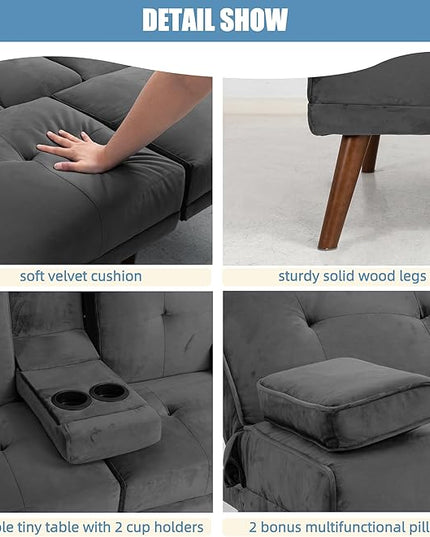 Shintenchi Futon Sofa Bed, Convertible Couch Bed Loveseat, Modern Futon Recliner Sleeper, Small Lazy Futon Set for Living Room, Office, Apartment,e, Dark Gray - LeafyLoom