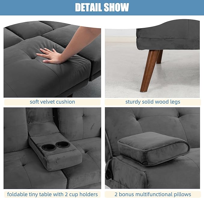 Shintenchi Futon Sofa Bed, Convertible Couch Bed Loveseat, Modern Futon Recliner Sleeper, Small Lazy Futon Set for Living Room, Office, Apartment,e, Dark Gray - LeafyLoom