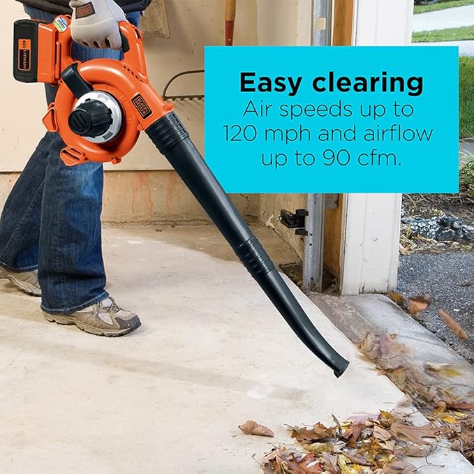 BLACK+DECKER 40V MAX Cordless Blower, Hard Surface Sweeper, Variable Speed Up To 120 MPH, with Battery and Charger (LSW36) - LeafyLoom