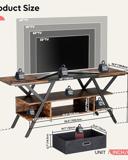 Bestier LED TV Stand for Bedroom TV Entertainment Center 55 inch for TV up to 65 in, Gaming TV Console W/Fabric Drawer Storage for Living Room with LED Lights 20 Modes, Rustic Brown - LeafyLoom
