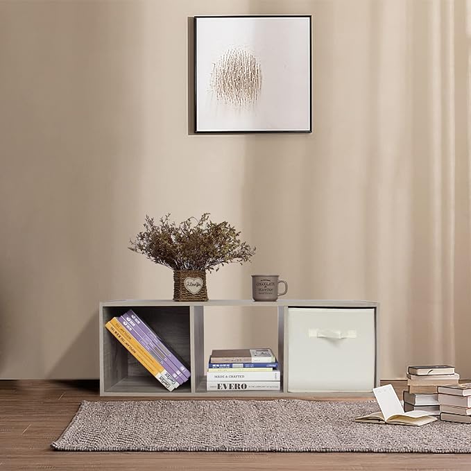 PACHIRA E-Commerce Storage Bookcase Wooden, Unit Shelf, Closet Cabinet, DVD Rack Bookshelf File Organizer Rack in Living Room, Bedroom, Study, each cube 11.22“, 3 Cube, OAK GREY - LeafyLoom