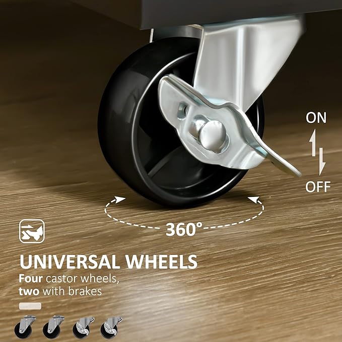 HOMCOM 41" Modern Rolling Kitchen Island on Wheels, Utility Cart Storage Trolley with Rubberwood Top & Drawers, Black - LeafyLoom