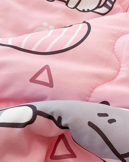 7 Piece Girls Cat Comforter Set Full Size Bed in A Bag Pink Cute Cartoon Pet Cats Bedding Set for Kids Boys Teens (1 Comforter, 1 Flat Sheet, 1 Fitted Sheet, 4 Pillow Sham) Gray - LeafyLoom