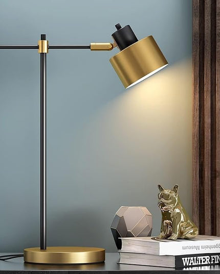 OYEARS 22.2“ Modern Industrial Desk Lamp for Reading LED Metal Table Lamp Light for Office Bedroom Study Room Living Room Nightstand Bedside Lamps Gold and Matte Black Accent Finish (Bulb Included) - LeafyLoom