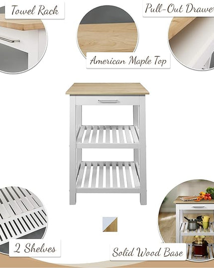 American Trails Sunrise American Kitchen Island, Natural Maple Top, White Base (New) - LeafyLoom