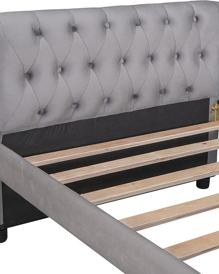 Twin Size Velvet Upholstered Daybed with Trundle and Two Armrests,Storage Wonden Bed Frame,W/Drawer,Wood Slat Support,for Apartment,Bedroom,Living Room,No Box Spring Needed,Gray - LeafyLoom