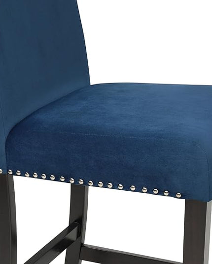 NicBex Dining Table for 4 Kitchen Table and Chairs 5Pc Round Counter Height Dining Table Set with Faux Marble Upholstered for Dining Room and Restaurant, Wooden, Blue - LeafyLoom