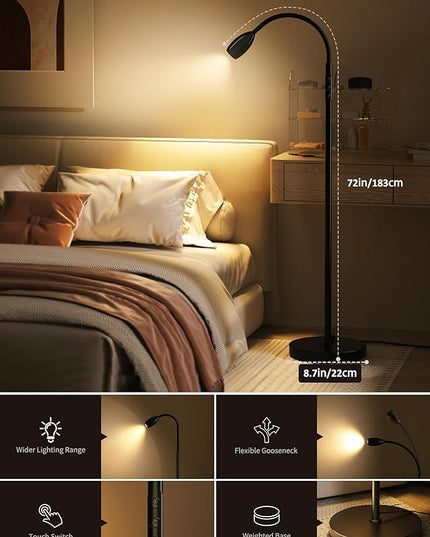 Brightown LED Floor Lamp - Shrinkable Spotlights Adjustable Slim Lighting with Flexible Goose Necks, Standing Lamp for Reading Handicraft Standing Lights, Work On Lights - LeafyLoom