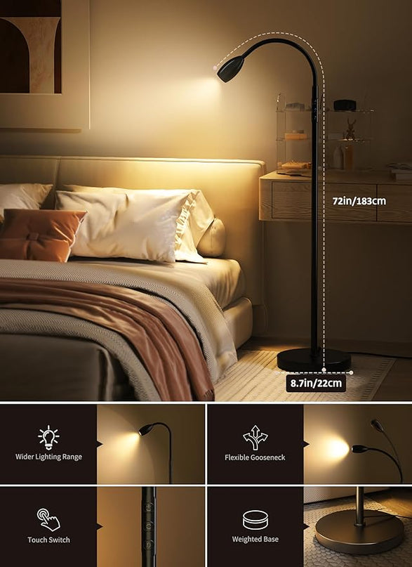 Brightown LED Floor Lamp - Shrinkable Spotlights Adjustable Slim Lighting with Flexible Goose Necks, Standing Lamp for Reading Handicraft Standing Lights, Work On Lights - LeafyLoom