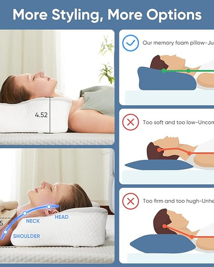 JHK Contour Neck Pillows for Neck Pain Relief, Ergonomic Cervical Neck Pillow, Memory Foam Orthopedic Bed Pillow for Side Back Stomach Sleeper, Cooling Pillow with Breathable Pillowcase - LeafyLoom