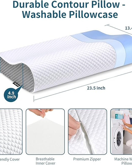 Neck Pillow Memory Foam for Pain Relief Bed Pillow for Sleeping, Ergonomic Orthopedic Cervical for Neck and Shoulder Pain, Side Back Stomach Sleeper - LeafyLoom