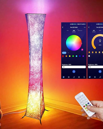 WORLD WIN Floor Lamp, Smart Led Lamp RGB Color Changing with APP & Remote Control, DIY Mode, Music Sync Standing Modern Corner Lamp for Living Room Bedroom Game (Square, 62 inch) - LeafyLoom
