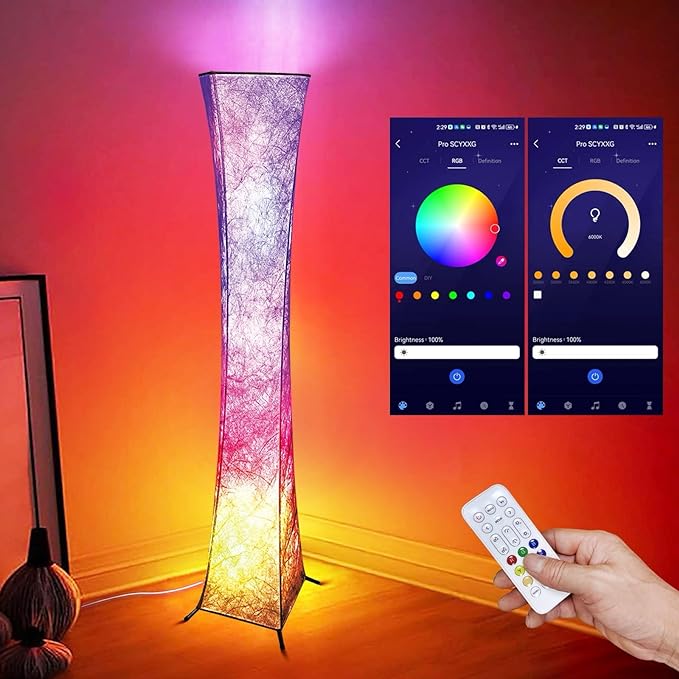 WORLD WIN Floor Lamp, Smart Led Lamp RGB Color Changing with APP & Remote Control, DIY Mode, Music Sync Standing Modern Corner Lamp for Living Room Bedroom Game (Square, 62 inch) - LeafyLoom