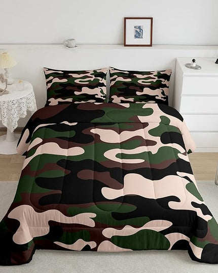 Twin Size Camouflage Comforter Set 3Pcs Kids Bedding Set for Boys Girls Teens 1 Comforter & 2 Pillowcases(Twin,Army Green) Boys - LeafyLoom