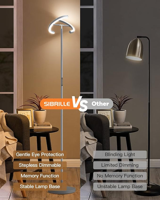 Floor Lamps for Living Room, Modern Stepless Dimmable Standing Lamp with Remote Control, 20W 3000-6000K LED Rotatable Floor Light Uplighter Stand up Lamp Tall Lamp for Bedroom Office - LeafyLoom