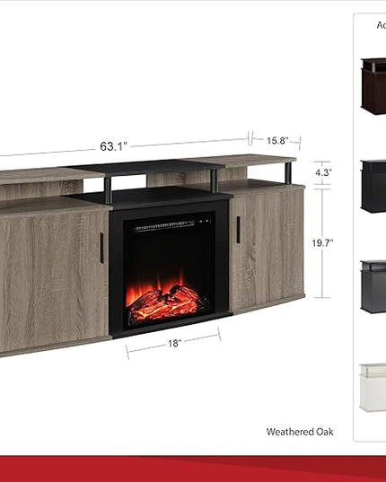 Ameriwood Home Carson Electric Fireplace TV Console for TVs up to 70", White - LeafyLoom