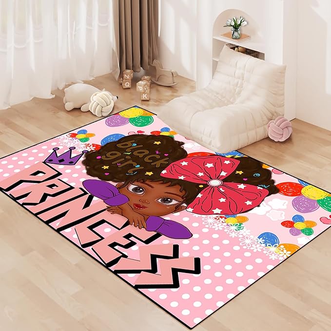 African American Black Girl Rugs for Bedroom Black Girl Area Rug Princess Room Decor for Girls Bedroom Teen Room Decor for Girls Bedroom Black Girls Kids Room Decor for Girls, Pink, 4'5'' × 6' - LeafyLoom