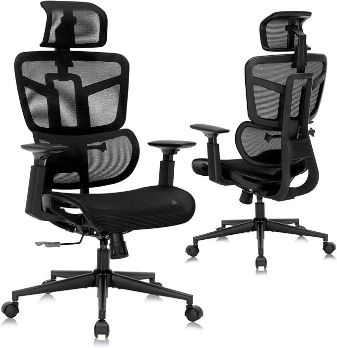 Office Computer Desk Chair, Ergonomic Desk Chair Mesh Computer Chair with Wheels, Adjustable 4D Smart Lumbar Support, Armrests, Seat Depth and Headrest for Home, Bedroom, Study, Dorm, Student, Adults - LeafyLoom
