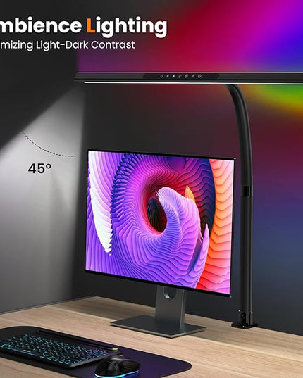 LED Desk Lamp with RGB Backlight, 24W Ultra Bright Table Lamps for Home Office, 60" Timer, 25 Lighting Modes,Eye Care Clamp Light for Gaming Reading Working - LeafyLoom