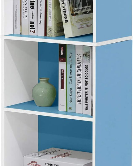 Furinno Luder Bookcase / Book / Storage , 5-Tier, White / Light Blue - LeafyLoom