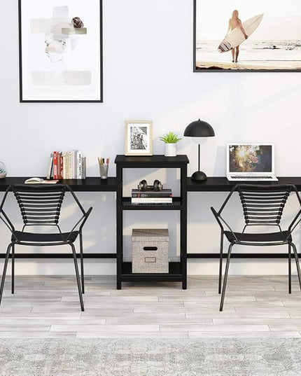 Tribesigns 96.9" Double Computer Desk with Printer Shelf, Extra Long Two Person Desk Workstation with Storage Shelves, Large Office Desk Study Writing Table for Home Office (Black) - LeafyLoom